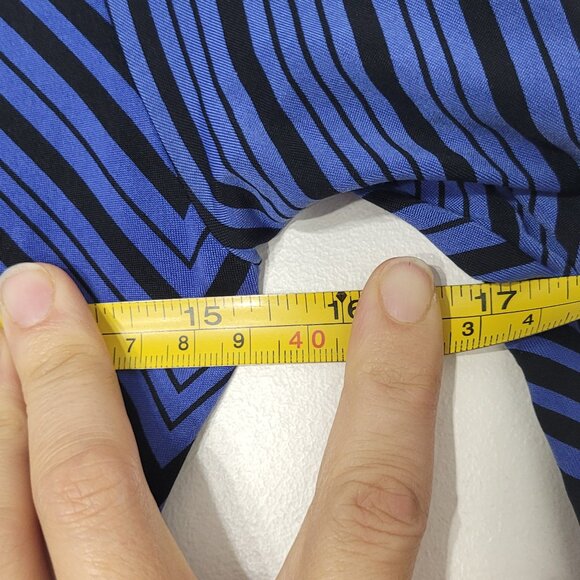 Women's Blue Black Chevron Pattern Short Sleeves Faux Wrap Mini Dress Tunic Top - Picture 10 of 11